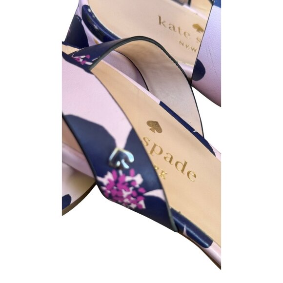 Kate Spade New York Pink Floral Strappy Sandals With Navy Flower Print.Size 8B - Picture 10 of 11